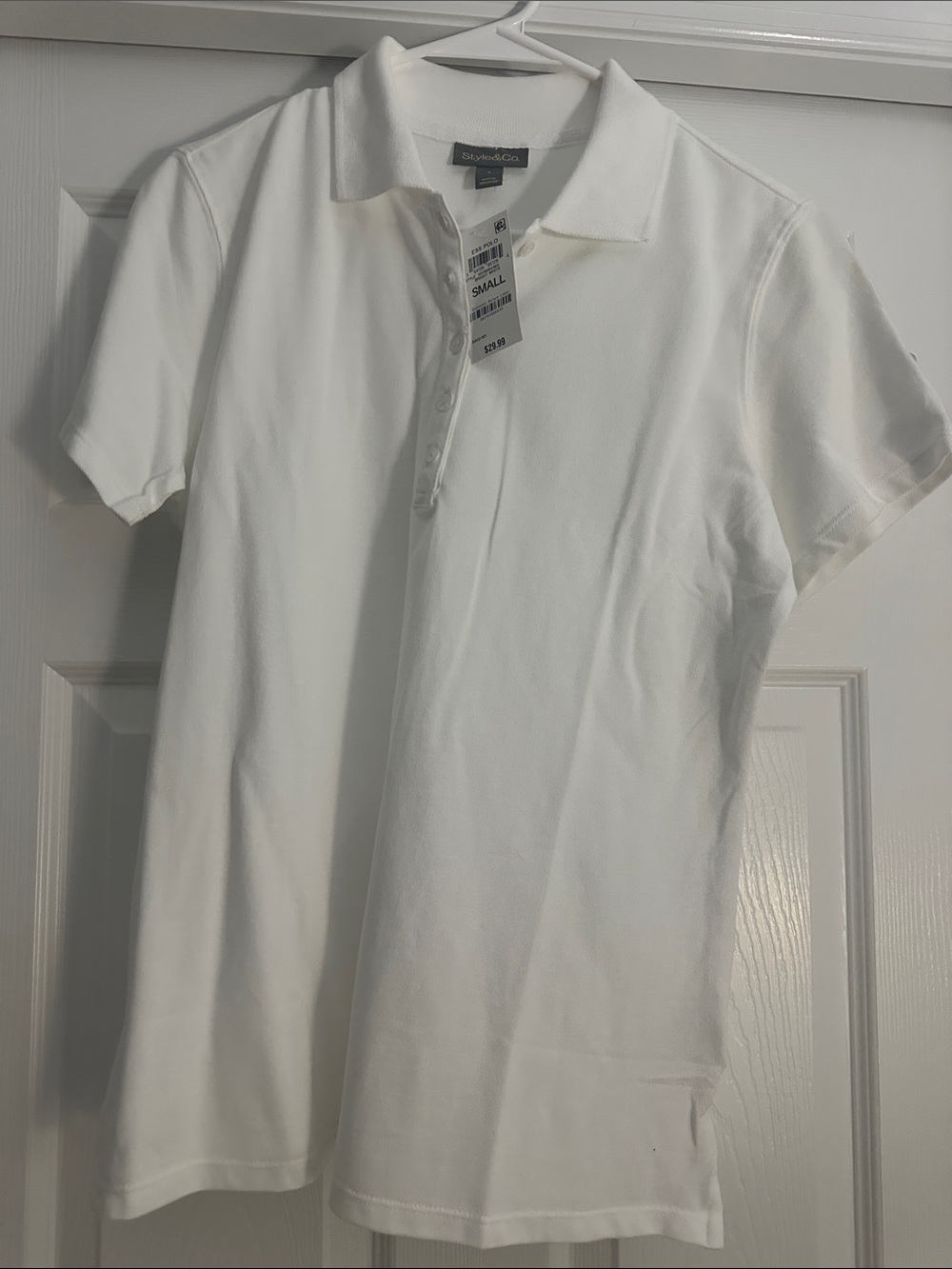 Style & Co. Women's White Polo Shirt with Button Placket